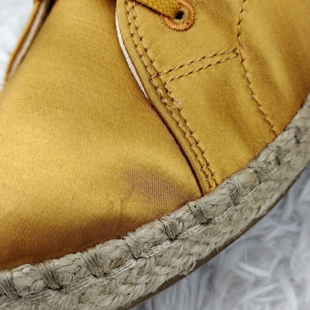 TOMS Yellow Gold Satin Upper Round Toe Lace Up Low Top Espradrille Sneaker Shoe